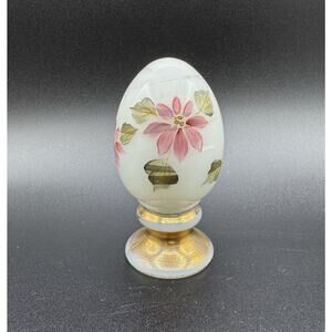 Fenton Egg Glass Floral Painted Milk Glass Signed Limited 849/1500 Vintage Read